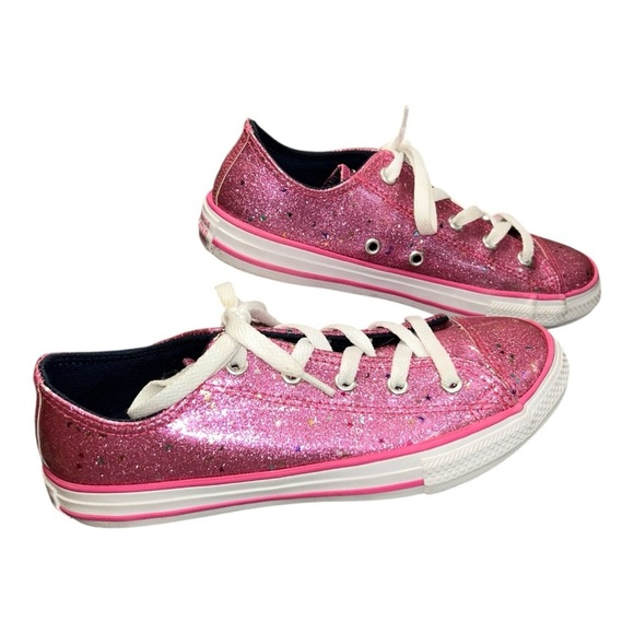Converse Girl Youth Junior Size 3 Pink 665108C Sparkle Glitter Sneaker - Picture 2 of 10